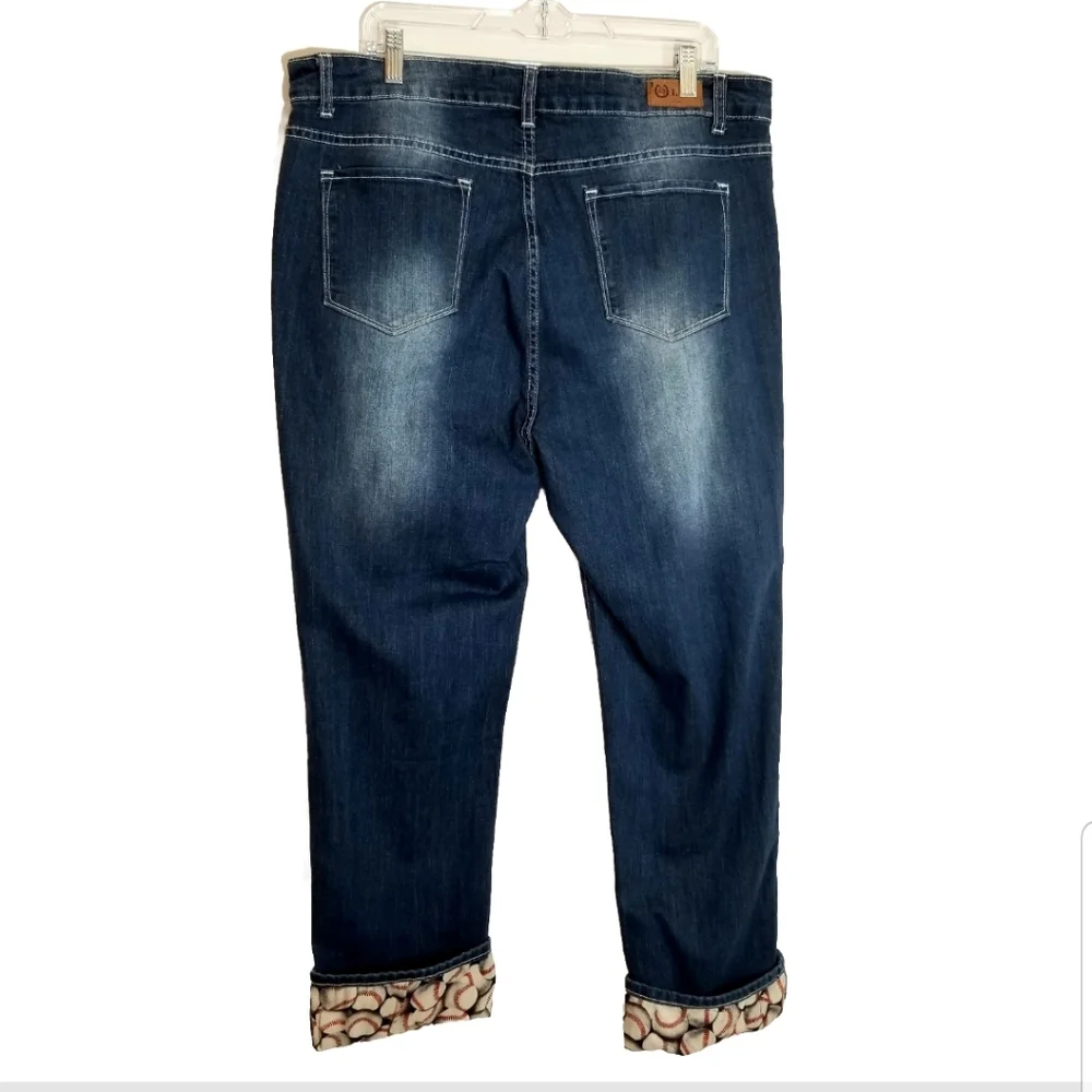 L&B Lucky and Blessed Jeans Women's 20 Baseball Patches Hem Denim Distressed - Picture 3 of 9